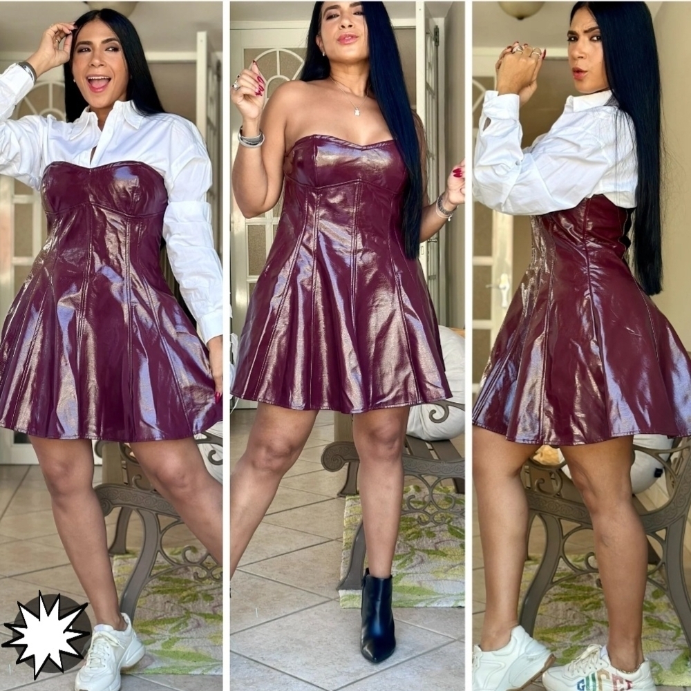 Mustard Seed Strapless Glossy Purple Dress